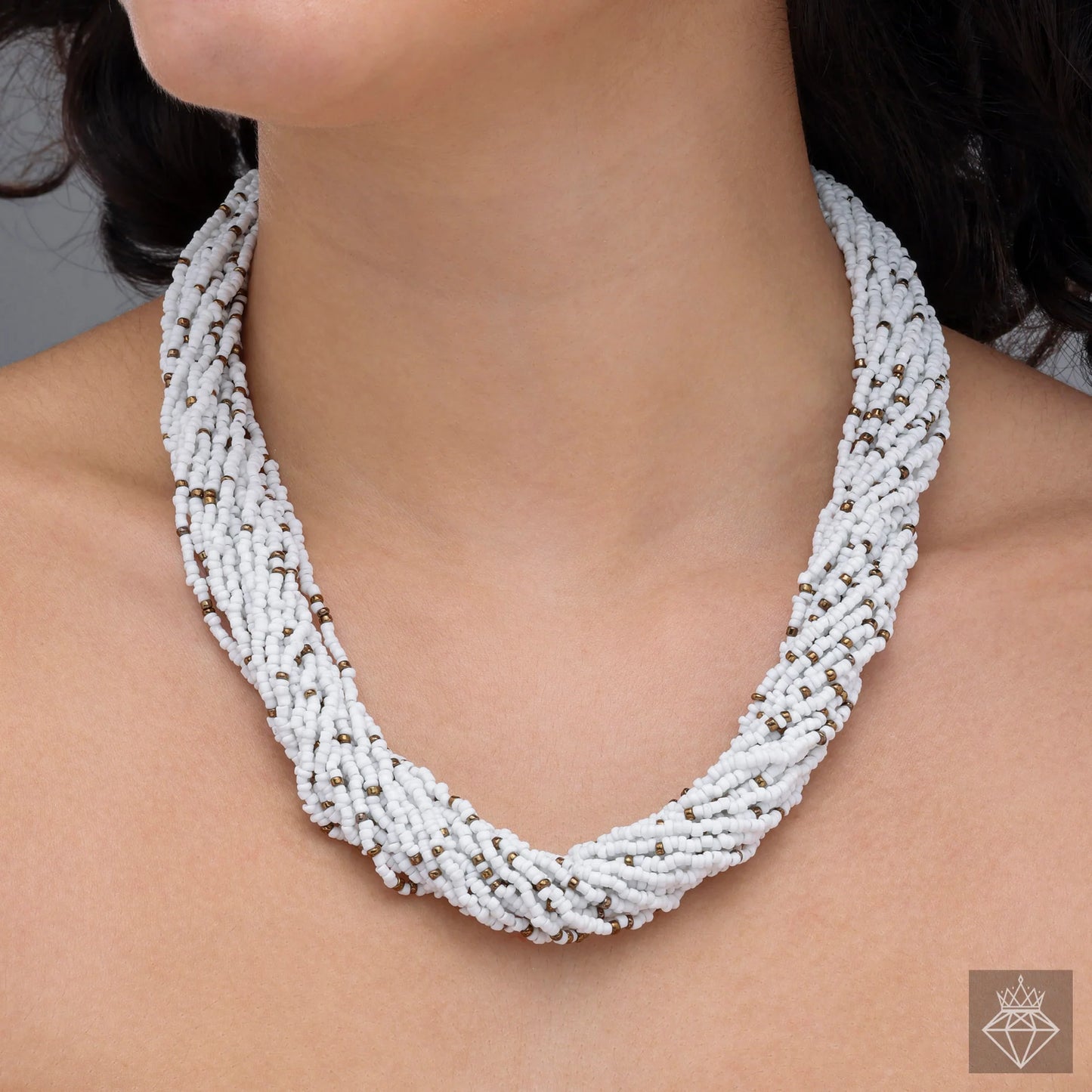 Maison Kystria Multi-Layered White Seed Bead Necklace