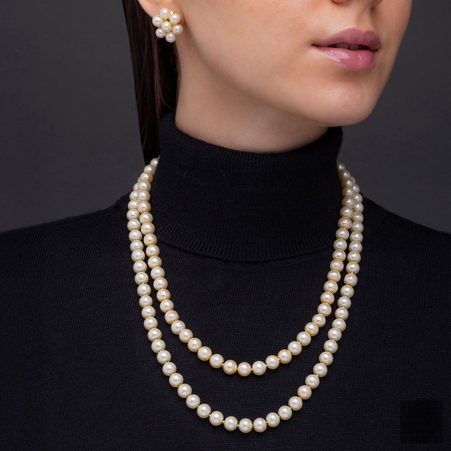 Maison Kystria Multilayer Pearl Necklace Set With Earrings