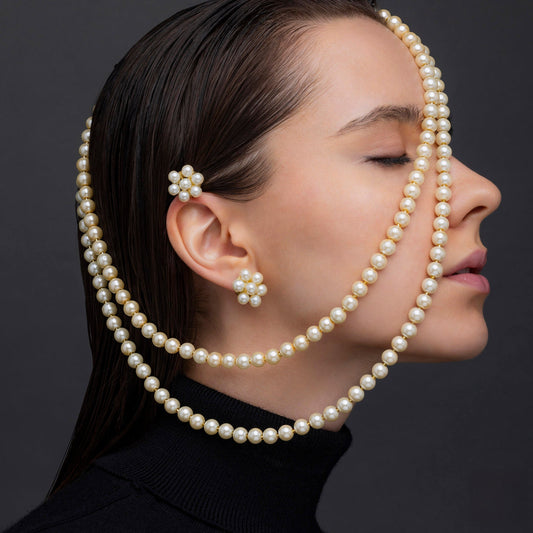 Maison Kystria Multilayer Pearl Necklace Set With Earrings