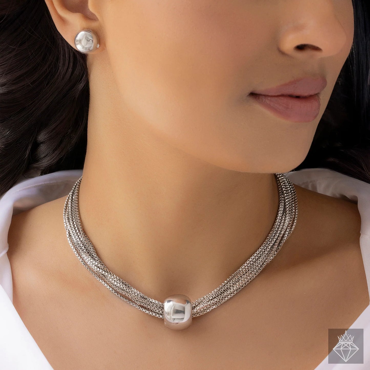 Maison Kystria Anti-Tarnish Box Chain Necklace Set with Earrings