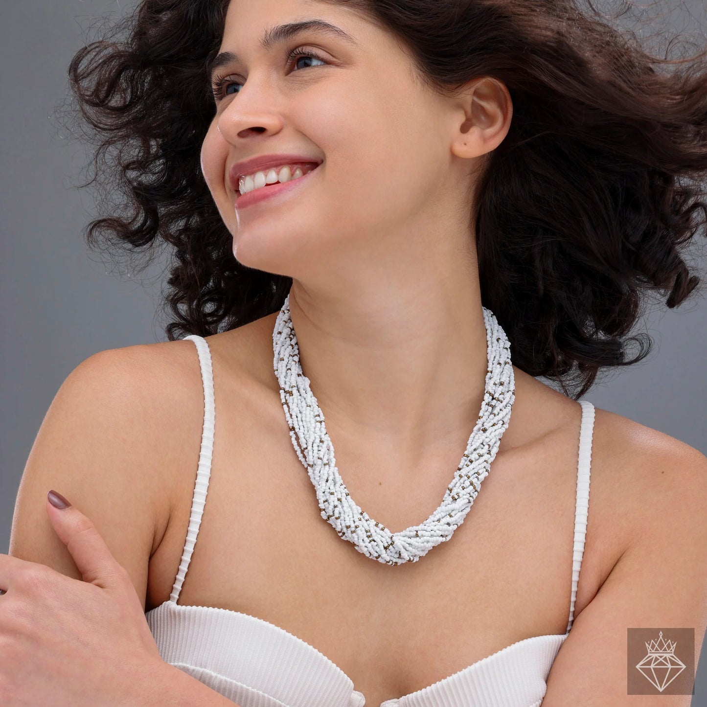 Maison Kystria Multi-Layered White Seed Bead Necklace