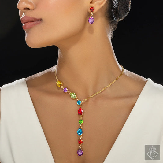 Anti-Tarnish Crystal Y Necklace Set With Earrings✨