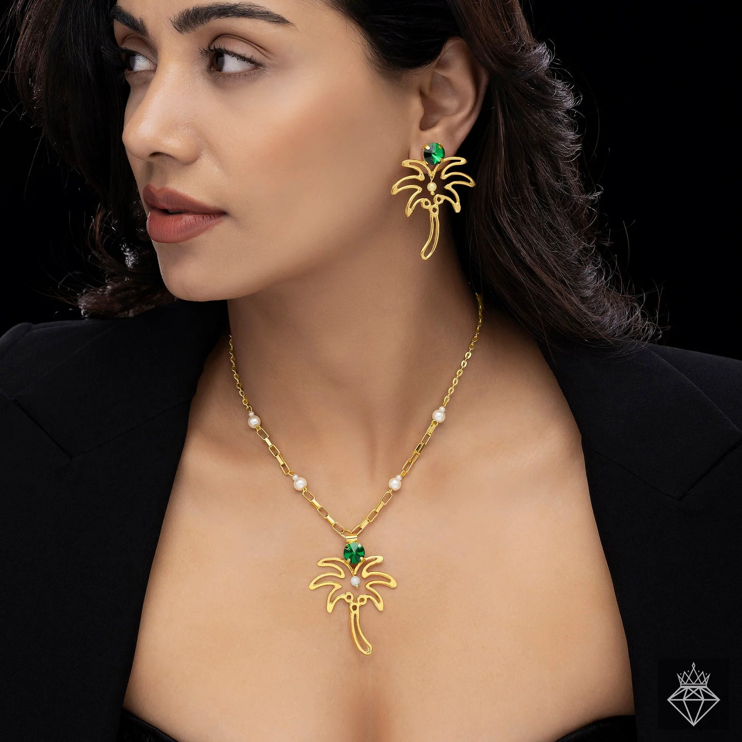 Coming Soon Maison Kystria Anti-Tarnish Palm Tree Necklace Set With Earrings