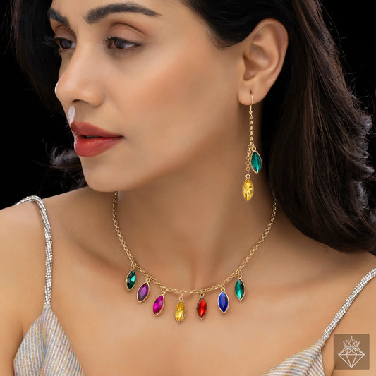 Maison Kystria Anti-Tarnish Multicoloured Crystal Necklace Set With Earrings✨