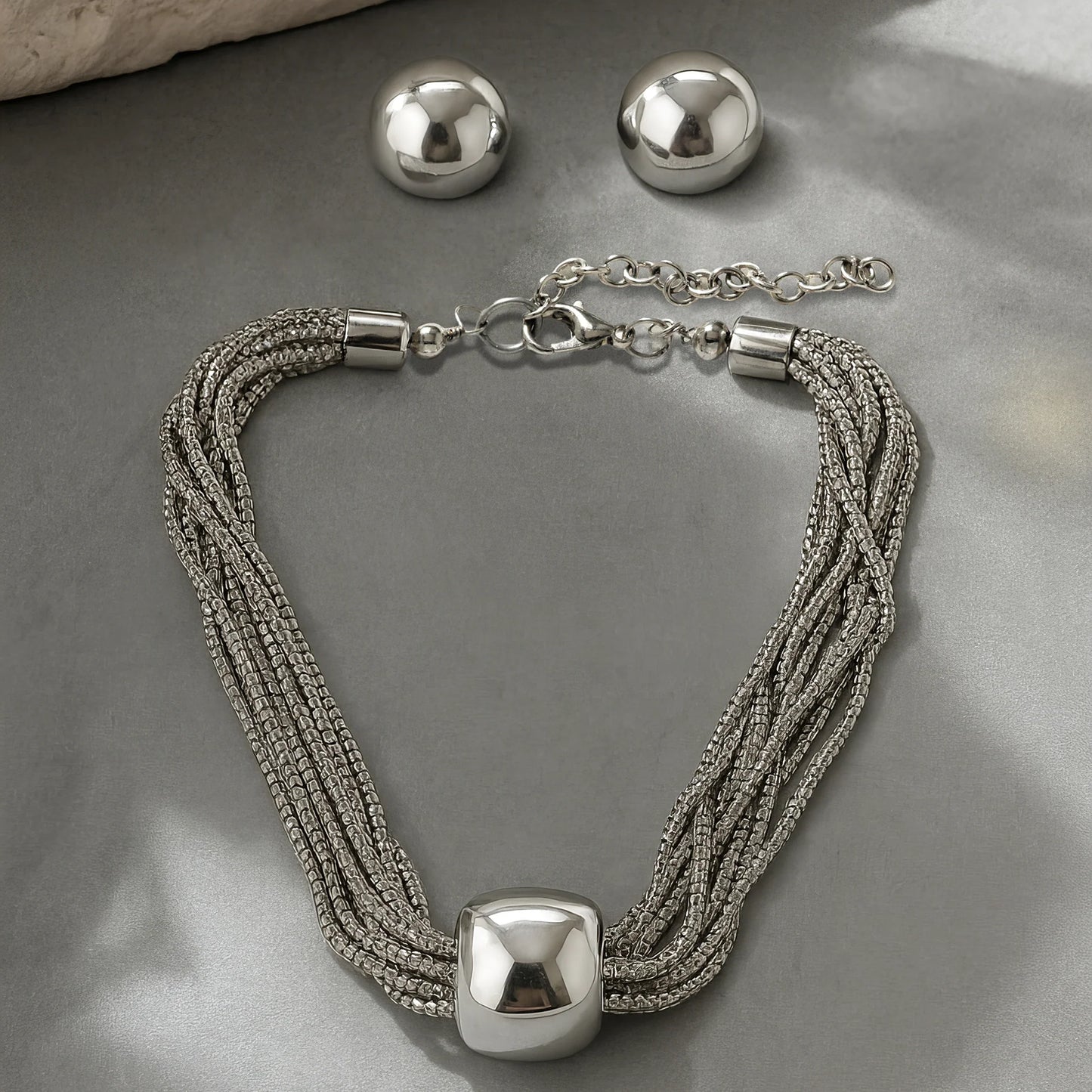 Maison Kystria Anti-Tarnish Box Chain Necklace Set with Earrings